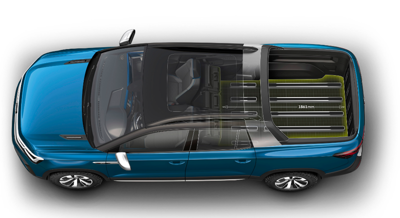 Illustration for article titled The Unibody Volkswagen Tarok Pickup Has a Cool Extendable Bed